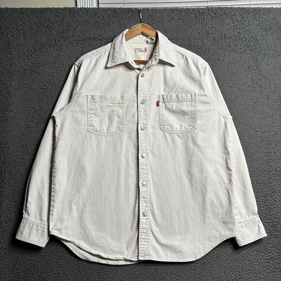 Vintage Levis Denim Shirt Metal Button Up Mens Medium Pockets Red Tab Shacket - Picture 2 of 12